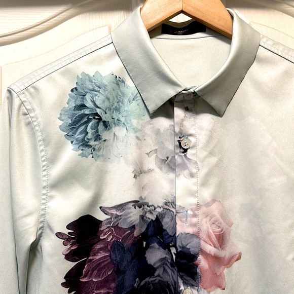 Men’s flower pattern shirt (Cool Aqua Color) - Picture 4 of 6